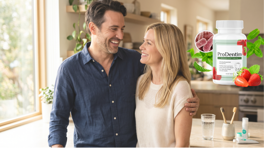 Adults following a healthy daily oral wellness routine